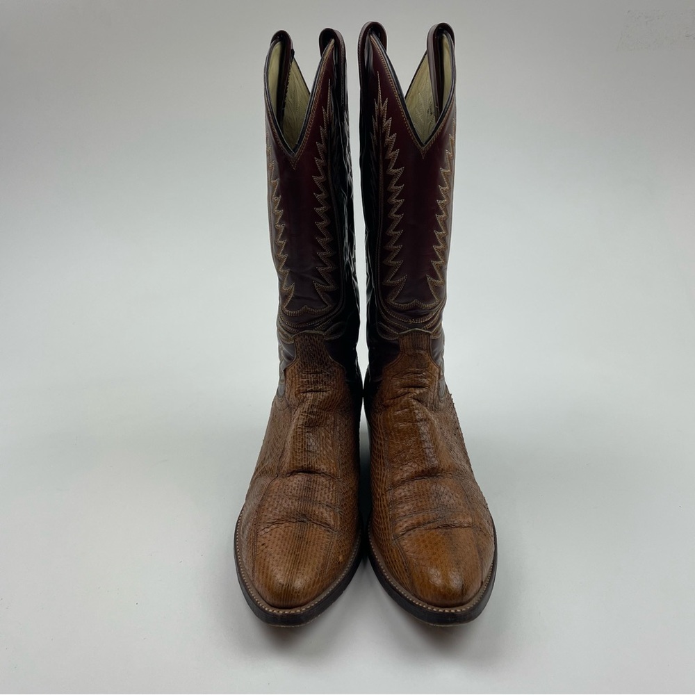 Vintage Dan Post Brown Front Cut Python Cowboy Bo… - image 2